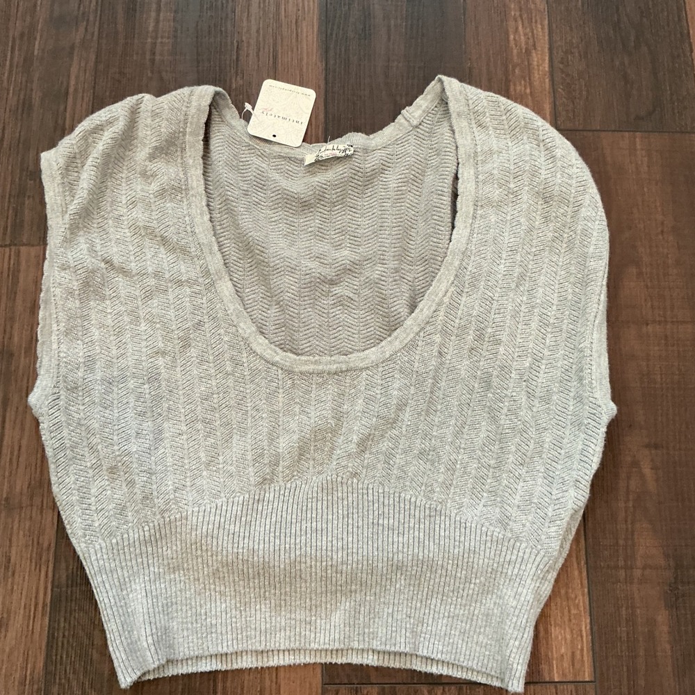 Free People Intimately Chevron Knit Crop Tank Top Heather Grey Scoop Neck L NWT - Picture 1 of 4